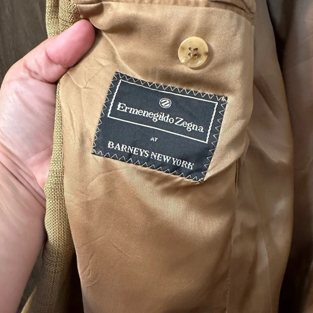 Ermenegildo Zegna Rayon‎ Sports Jacket Blazer Size 52  IT 40R Large Stripes Tan